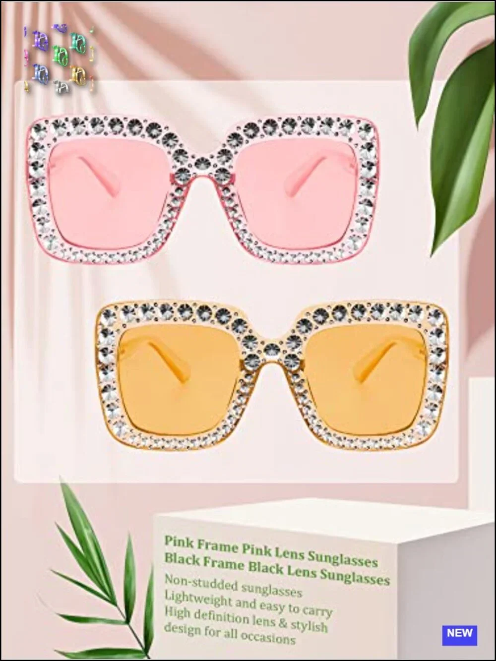 Retro Oversize Square Sunglasses for Women - 2 Pack